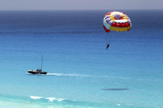 Parasailing over the Water of the Riviera Maya